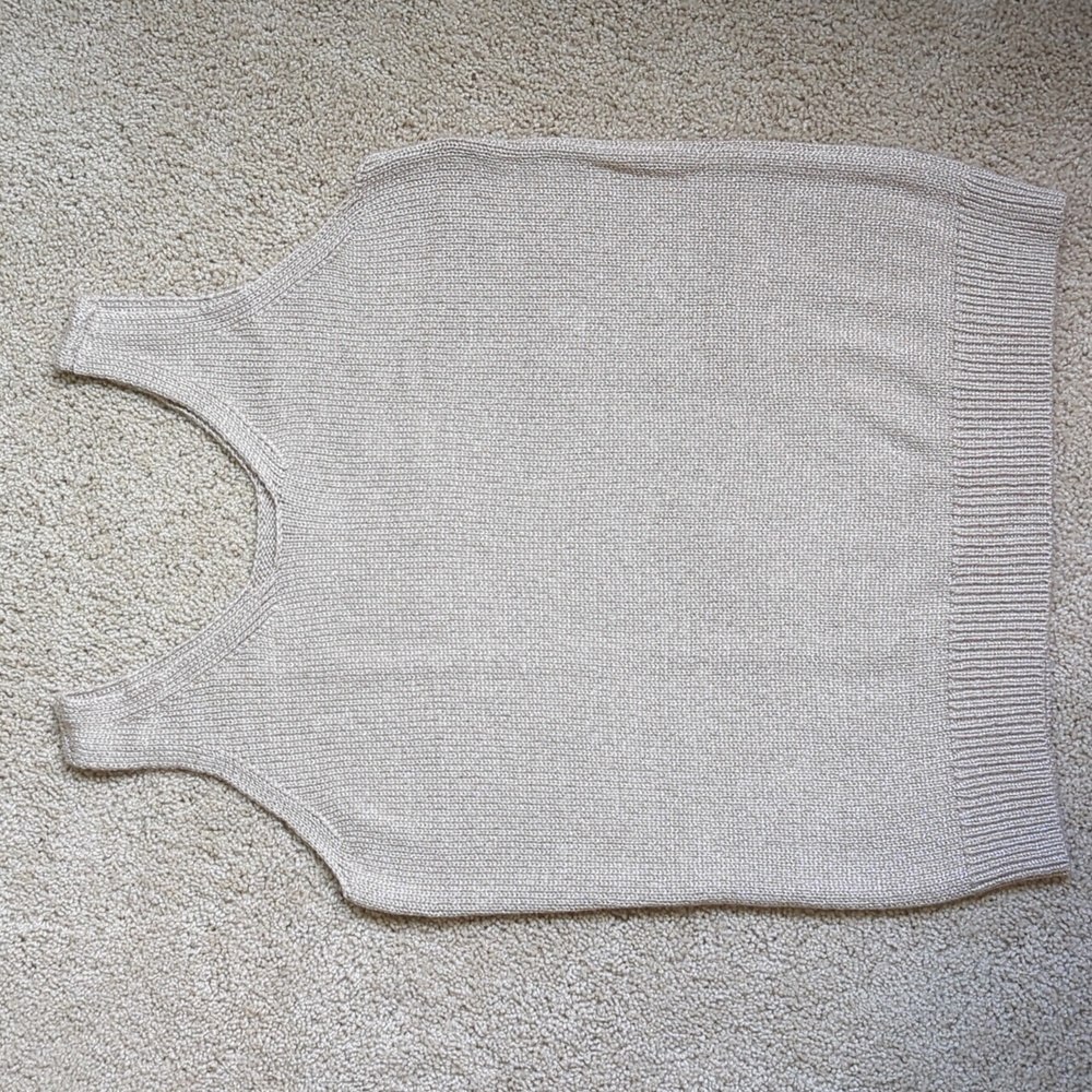 NEVER USED, Beige shimmery sleeveless knit top, Loft, Petite S